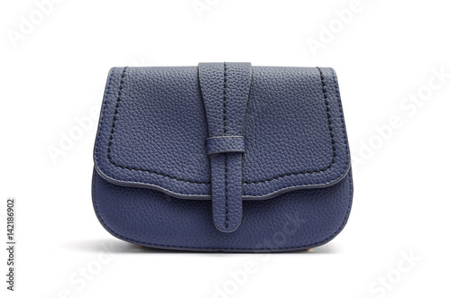 Blue leather clutch isolated on white