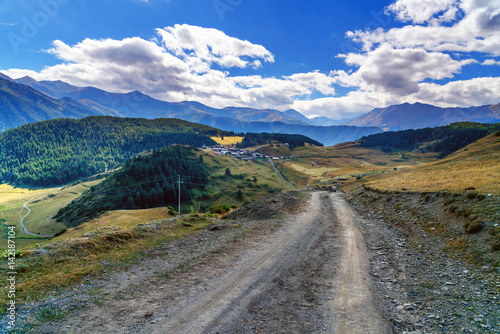 View in Mountains. Road to Shenako village in Tusheti region. Georgia