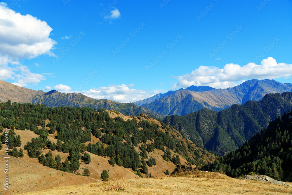 Fototapeta premium View on Mountains in Tusheti Nature Reserve. Georgia