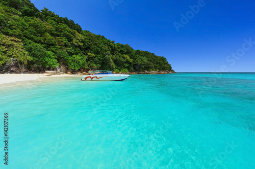 Beautiful tropical Andaman sea with beach and blue sky