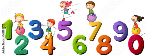 Children and numbers one to zero