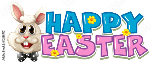 Happy Easter poster with white bunny