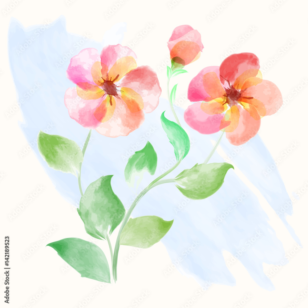 Beautiful flowers watercolor vector illustration for Mother's Day, wedding, birthday, Easter, Valentine's Day. Spring or Summer composition.