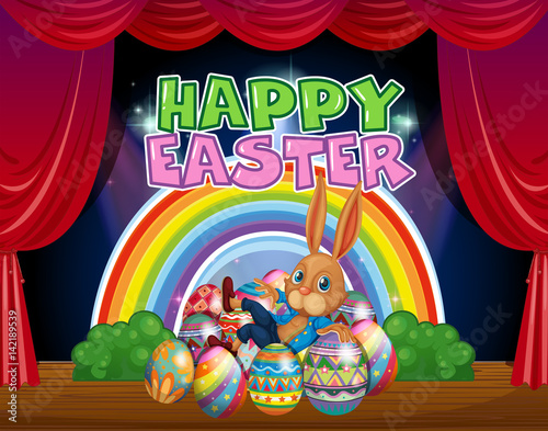 Happy Easter card template with bunny and eggs