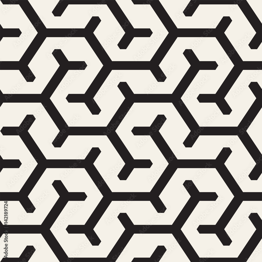 Vector Seamless Interlacing Lines Pattern. Repeating Geometric Background With Hexagonal Lattice. Vector Seamless Interlacing Lines Pattern. Repeating Geometric Background With Hexagonal Lattice.