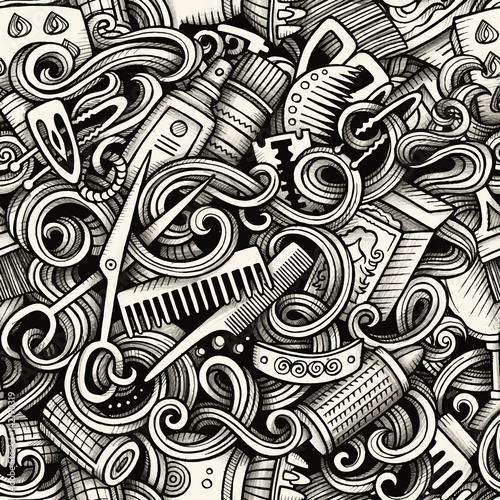 Graphic Hair salon artistic doodles seamless pattern