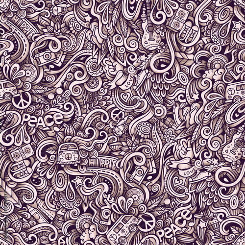 Graphic Hippie hand drawn artistic doodles seamless pattern