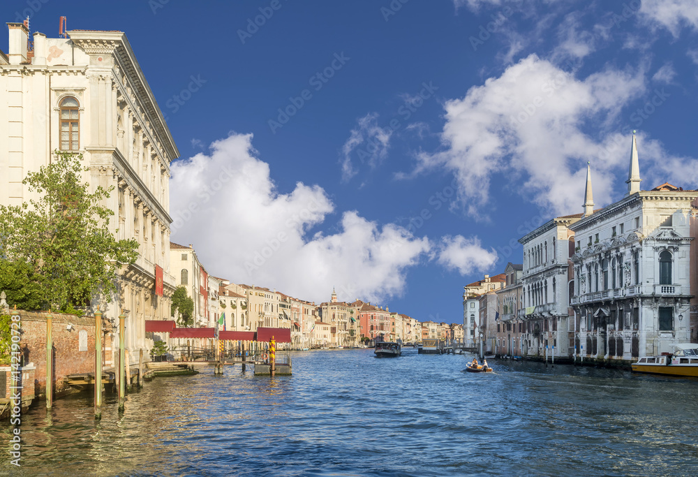 Beautiful view of the Grand Canal near Ca' Vendramin Calergi, the casino of Venice, Italy