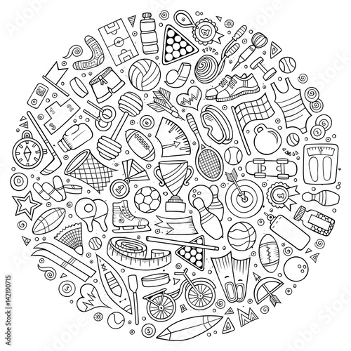 Vector set of Sport cartoon doodle objects