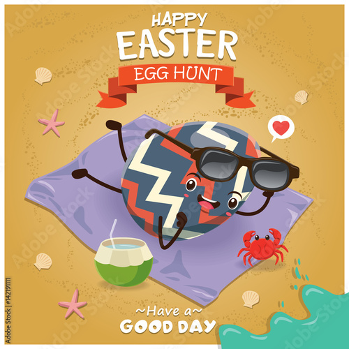 Vintage Easter poster beach design with Easter egg