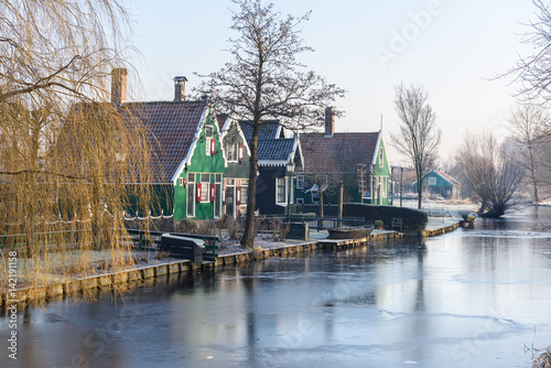 Beautiful green houses and frosted canal © luisapuccini