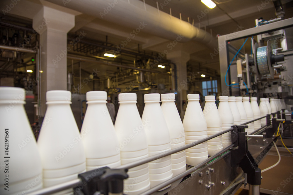 Mechanism-line for bottling milk in bottles on a modern dairy plant
