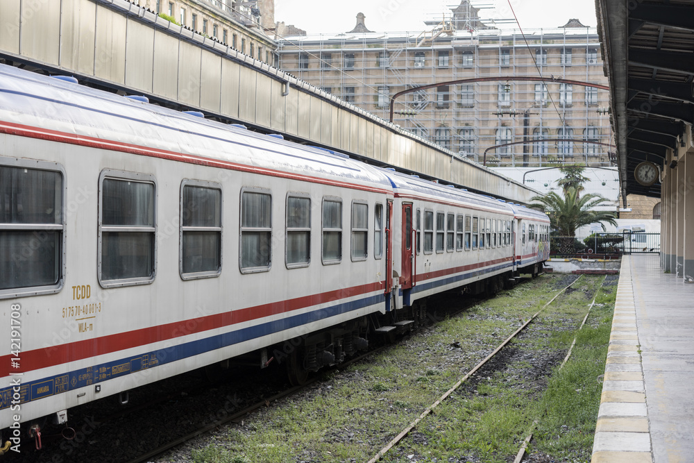 nostalgic trains parked for visitors in Istanbul Haydarpasa train station