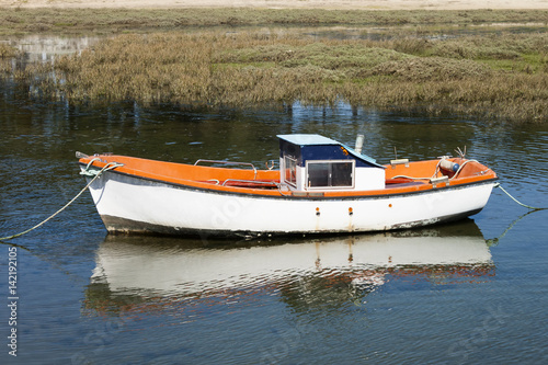 Old boat in a marsh in A Ramallosa, Nigran, Pontevedra.