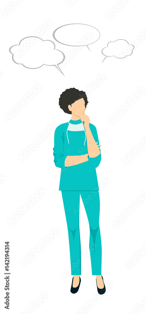 Thinking doctor Vector flat design illustration isolated on white background. Thinking doctor Vector flat design illustration isolated on white background.