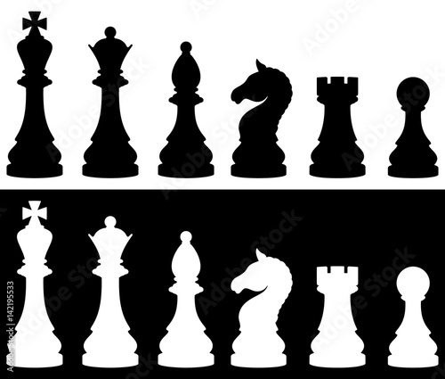 Chess pieces icon set, two versions - white and black. Vector illustration.