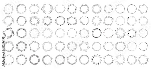 big set of floral round frames. vector illustration. photo