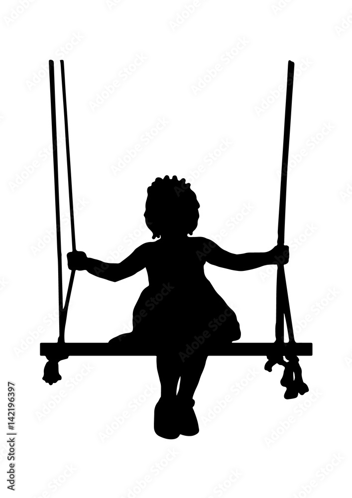 Silhouette girl on the swing vector black Stock Vector | Adobe Stock