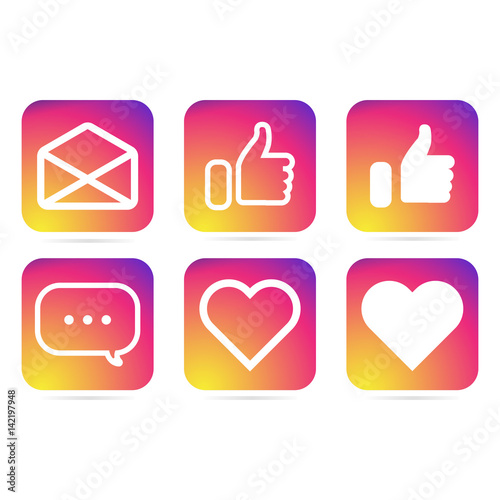 Modern icons in simple flat style at colorful background isolated on white background for your project. Vector illustration. Set of icons for website or application. Social network web icons.
