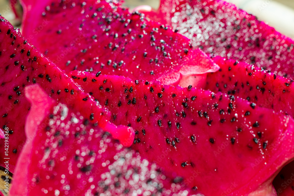 slices of dragon fruit (pitaya) macro slices of dragon fruit (pitaya) macro