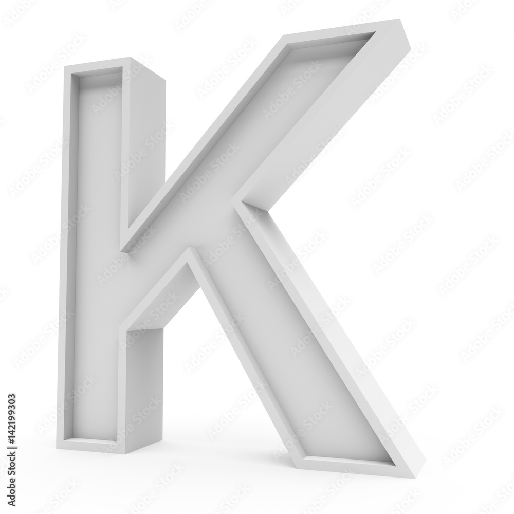 3d Rendering grey material letter K isolated white background 3d Rendering grey material letter K isolated white background