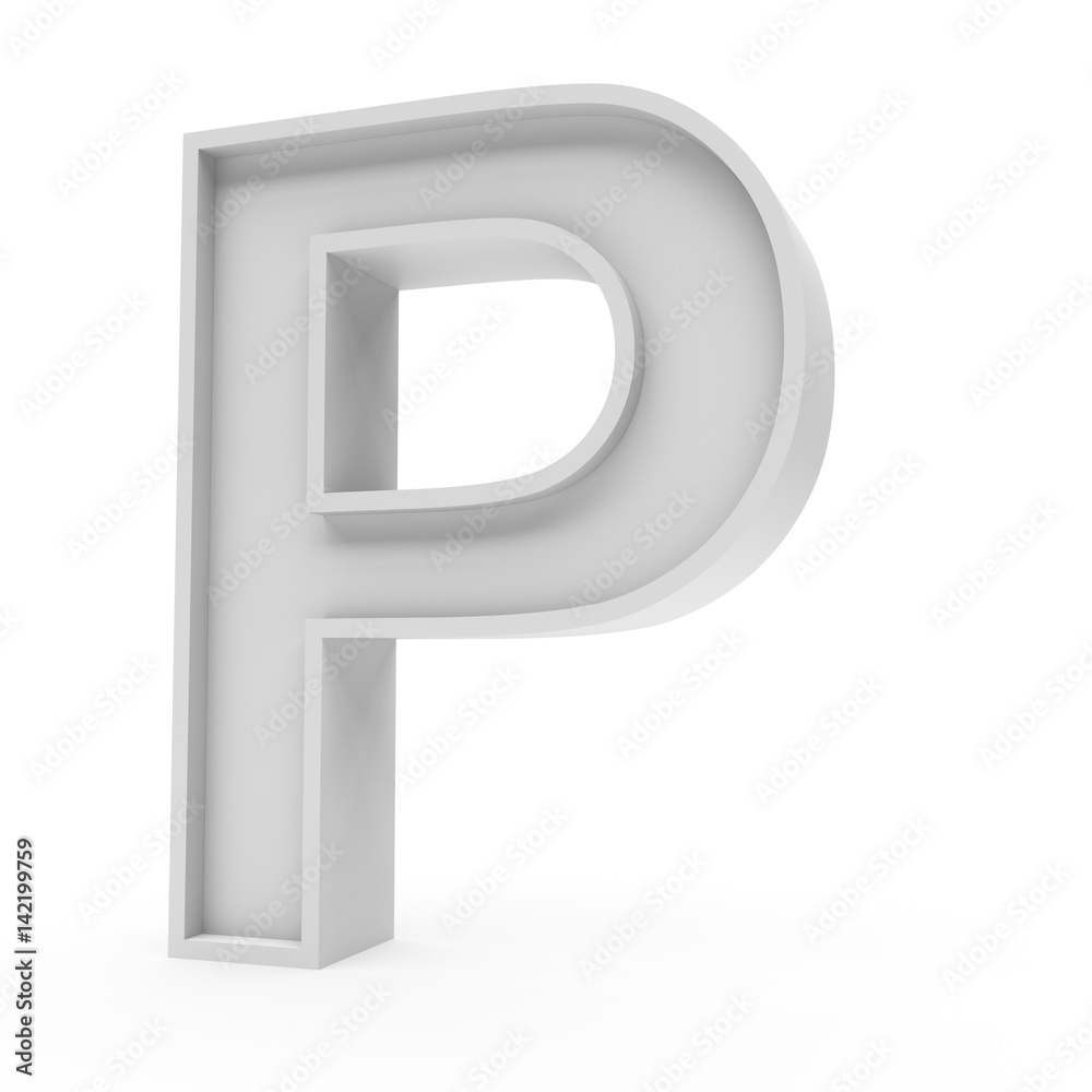 3d Rendering grey material letter P isolated white background 3d Rendering grey material letter P isolated white background