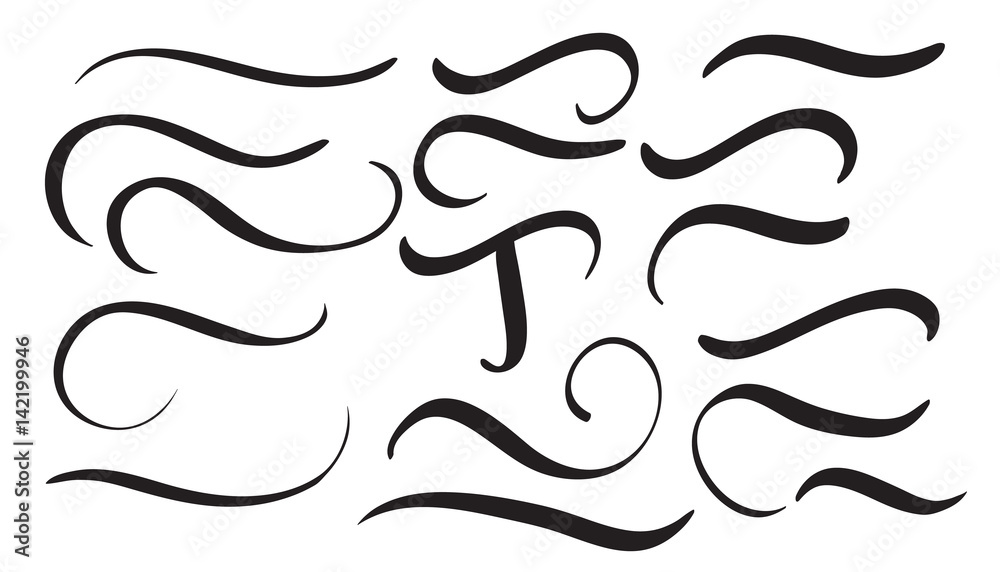 set of art calligraphy flourish vintage decorative whorls for design letters. Vector illustration EPS10