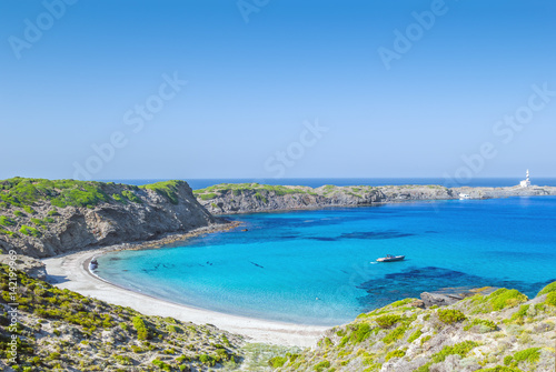 Cala Presili beach on a sunny summer day, Menorca © tuulijumala