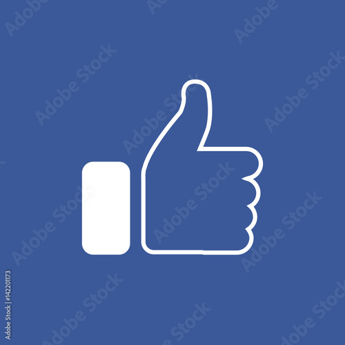 Symbol of finger up, thumb up in flat style isolated on blue background.Vector illustration of hand.