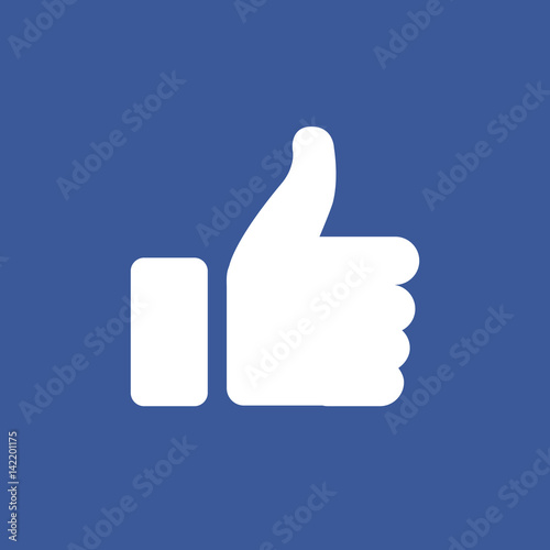 Symbol of finger up, thumb up in flat style isolated on blue background.Vector illustration of hand.