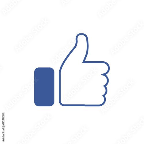 Symbol of finger up, thumb up in flat style isolated on blue background.Vector illustration of hand.