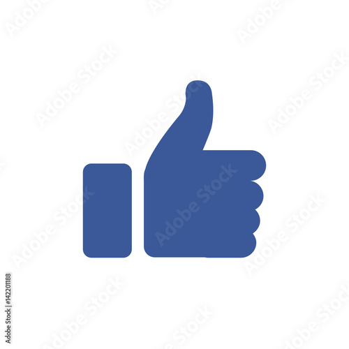 Symbol of finger up, thumb up in flat style isolated on blue background.Vector illustration of hand. photo