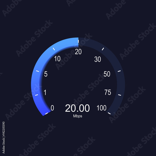 Internet digital speed meter. Vector illustration on blue background. Speed test.