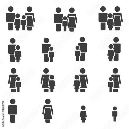 Family Icons Set. Vector . Flat Sign for using in the App, UI, Art, Logo, Web.