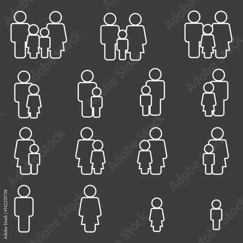 Family Icons Set. Vector . Flat Sign for using in the App  UI  Art  Logo  Web.