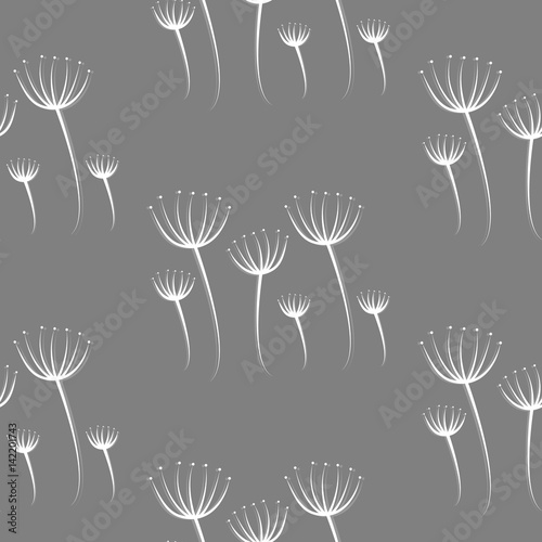 A seamless floral pattern with hand-drawn dill. Drawing in pastel gray-white tones. Floral background for textile or book covers, production, wallpaper, printing, gift wrapping and scrapbooking.