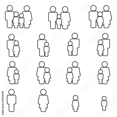 Family Icons Set. Vector . Flat Sign for using in the App, UI, Art, Logo, Web.