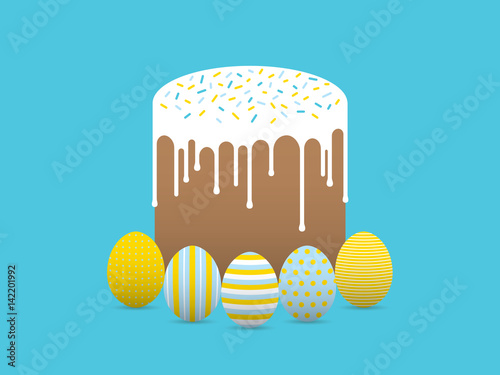 Painted easter eggs with easter cake