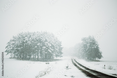 Road in bad weather conditions in winter