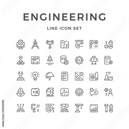 Set line icons of engineering photo
