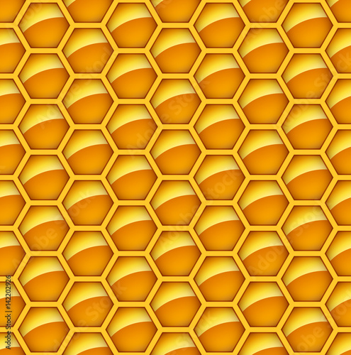 Seamless glossy orange honey comb vector background.
