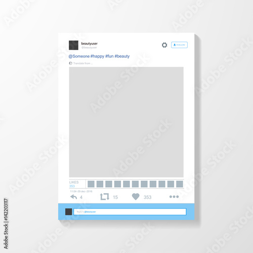 Social network photo frame vector illustration. Twitter. Mock up Vector illustration