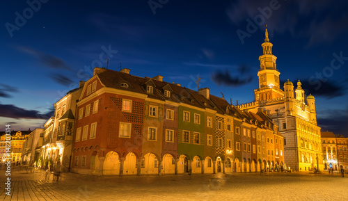 Main square of the old town of Poznan  Poland Night panorama of old town
