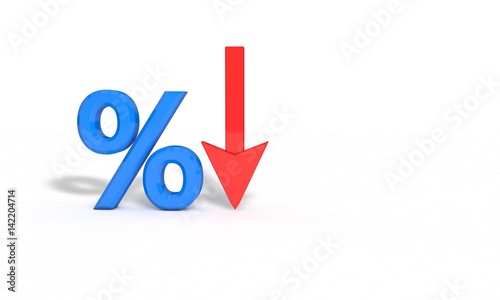 Percent decrease symbol, 3d render