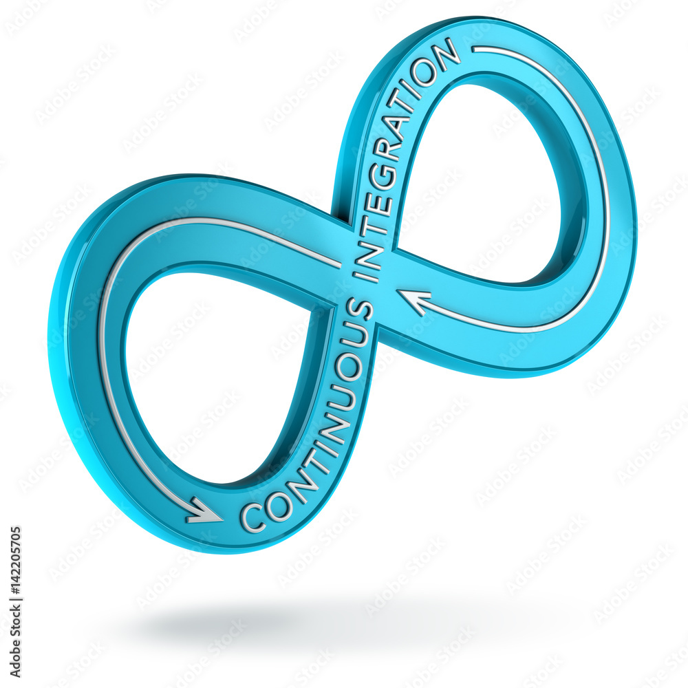 3D illustration of an infinite symbol with the text continuous integration over white background. 3D illustration of an infinite symbol with the text continuous integration over white background.
