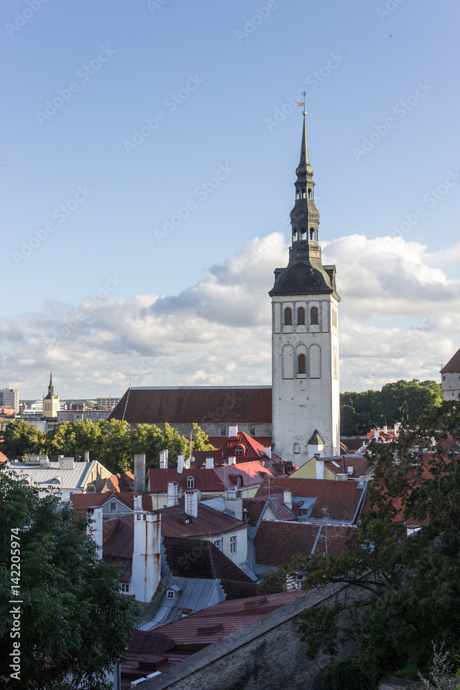 Scenic summer beautiful aerial skyline panorama of the Old Town in Tallinn, Estonia