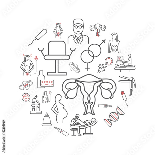 Gynecology. Line icons set. Vector signs for web graphics.