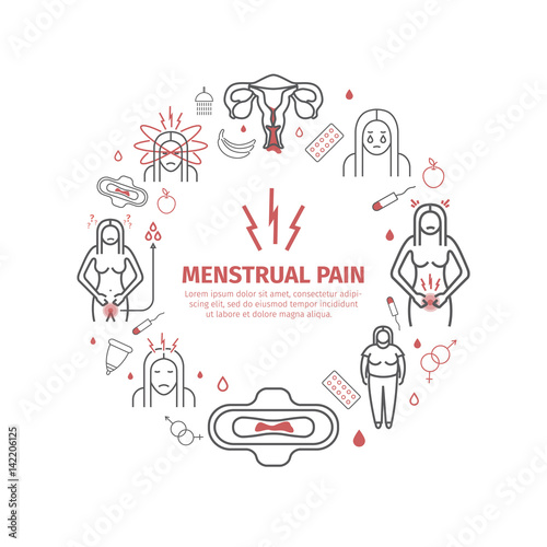 Menstrual pain. Line banner.