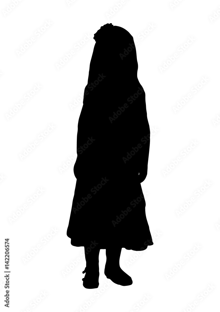Silhouette of little girl posing dress vector black Stock Vector ...