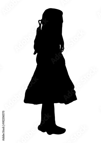 Silhouette of little girl posing dress vector black